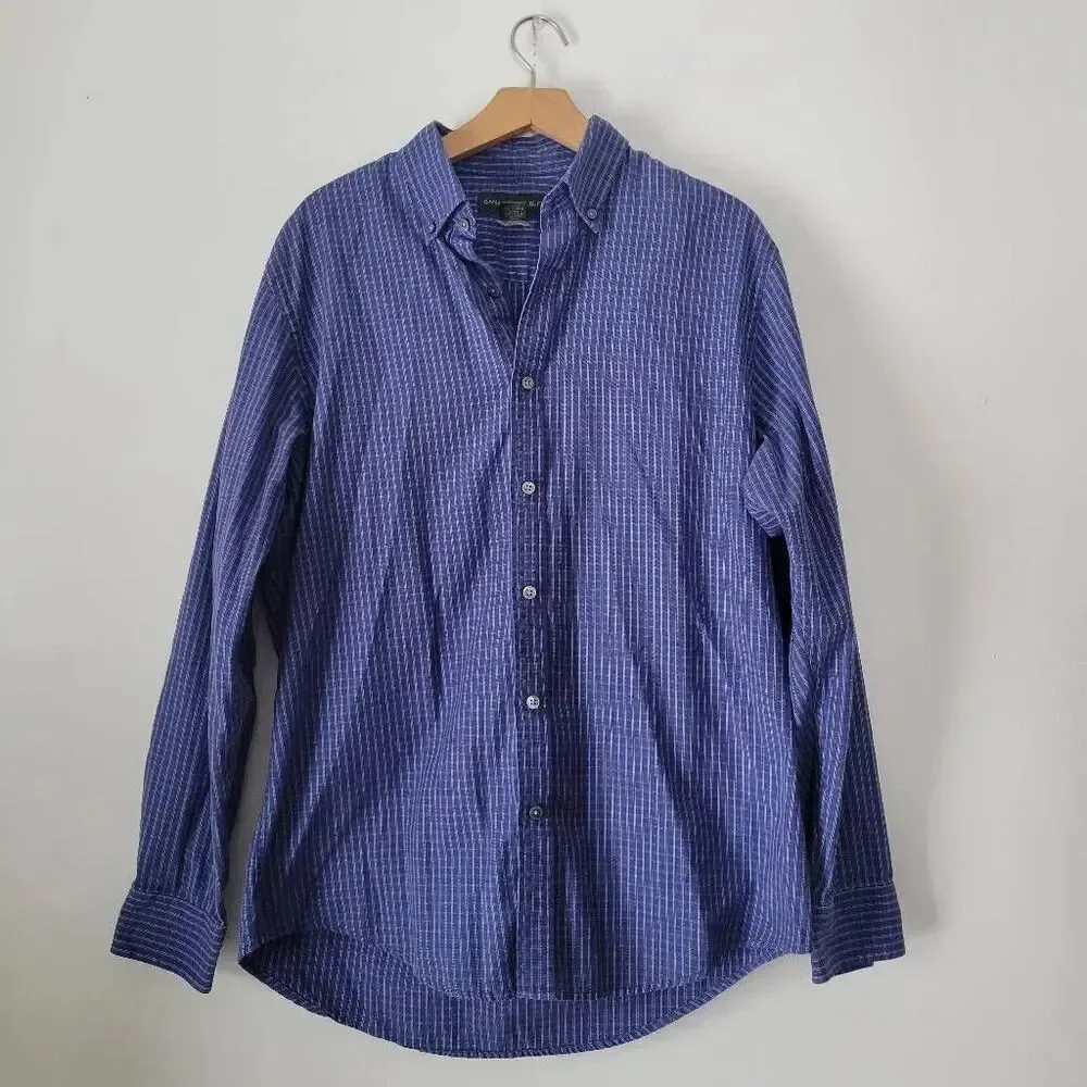 Banana Republic Blue Plaid Button Down Shirt Men’s Large 100% Cotton